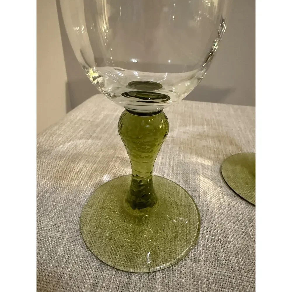 🍷 Set of 2 Green Stem Wine Glasses – Clear Bowl - Libbey - Vintage